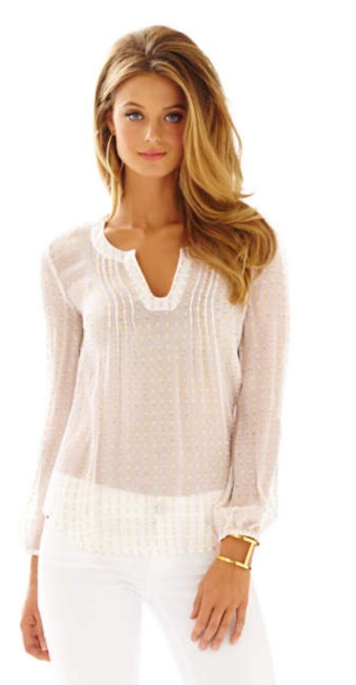 Lilly Pulitzer Colby Silk Metallic Top White Gold XS